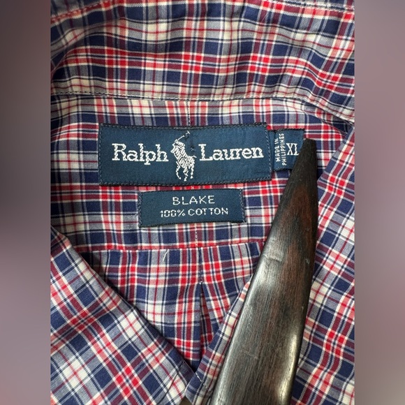Ralph Lauren Men’s XL Blake Button Down Red White Blue plaid 100% cotton #984 - Picture 2 of 4